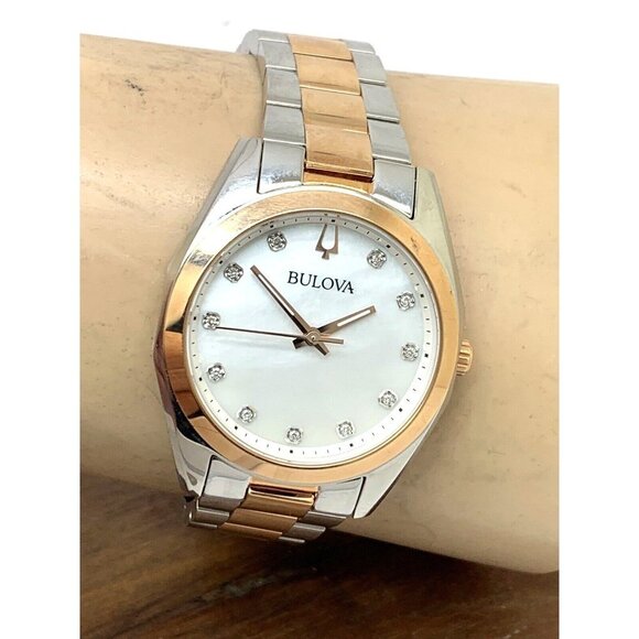 Bulova Women's Watch 98P207 Quartz Diamond Mother of Pearl White Dial Two Tone - Picture 11 of 14